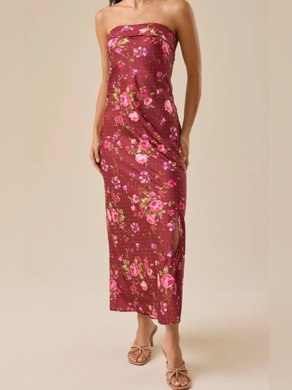 Altar’d State Burgundy Strapless Floral Dress